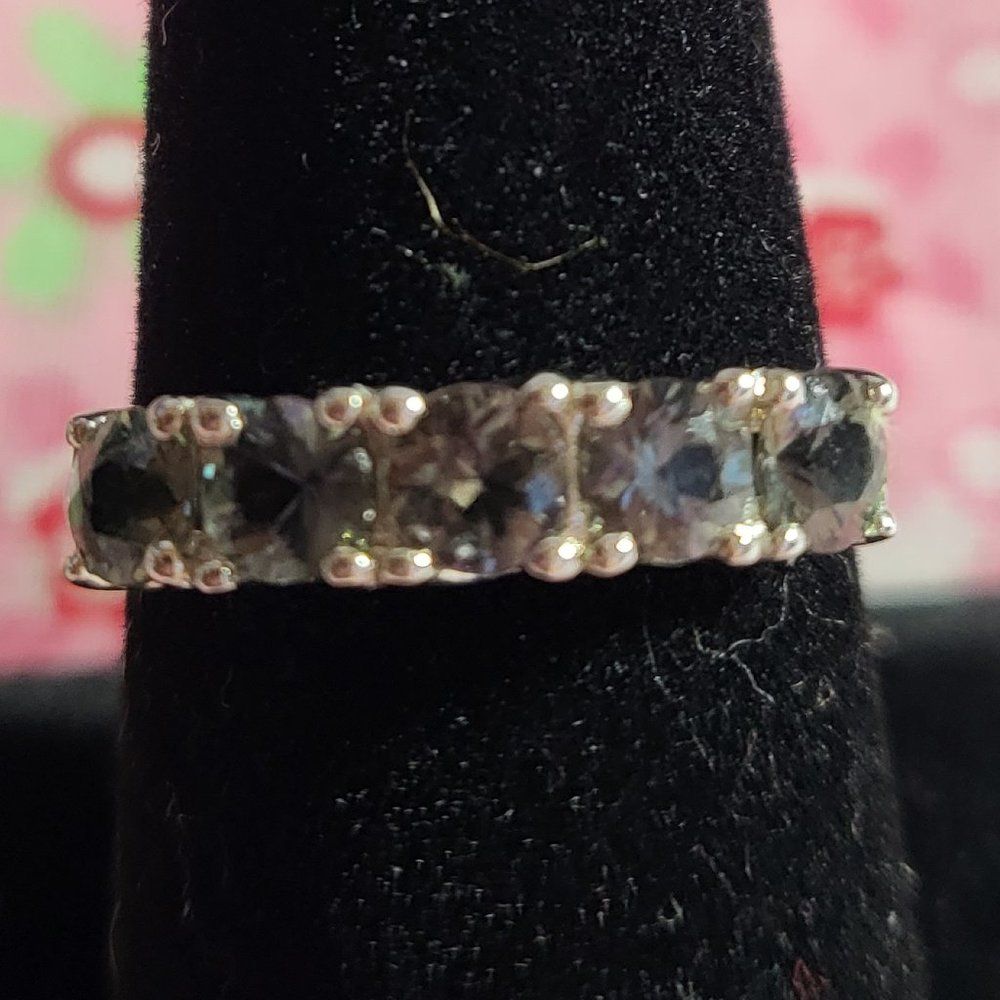 Natural Parti Sapphire 5 Stone Sterling Silver Ring